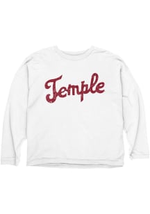 Temple Owls Womens White Vault Script Crew Sweatshirt