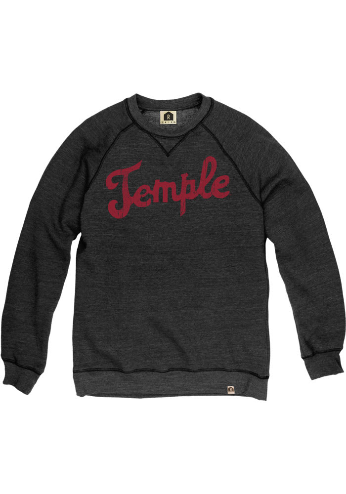 Rally Temple Owls Mens Black Vault Script Long Sleeve Fashion Sweatshirt