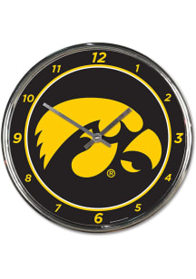 Black Iowa Hawkeyes Chrome Wall Clock