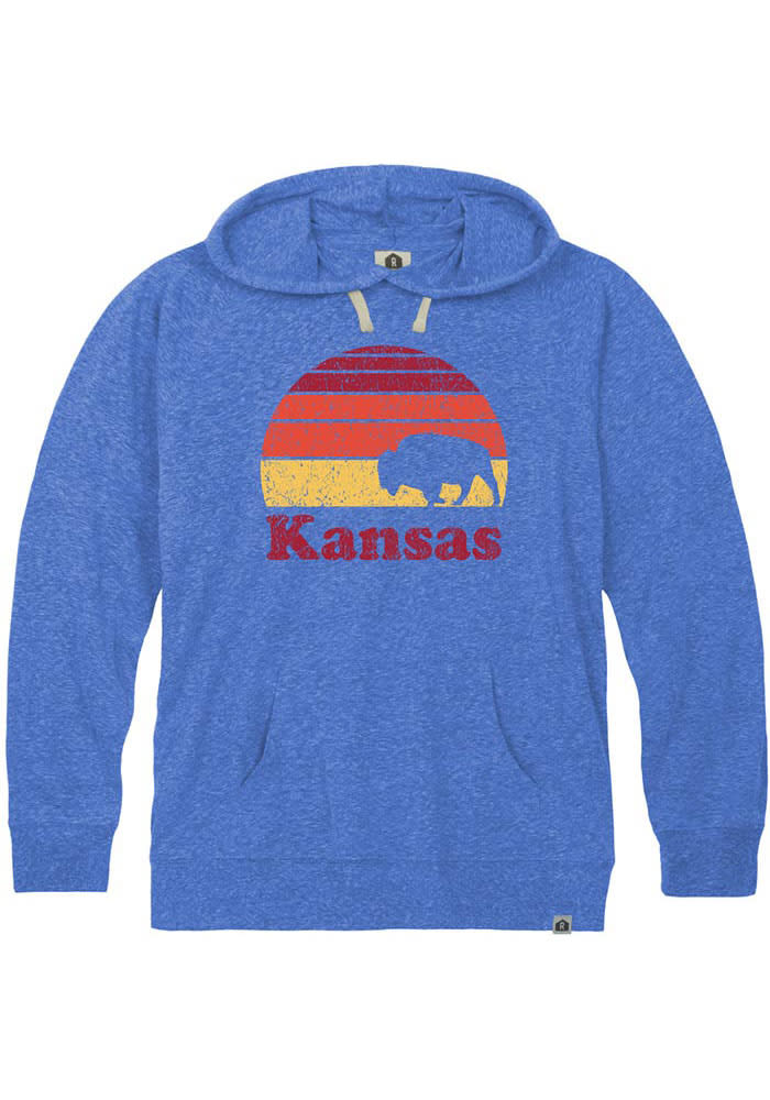 Rally Kansas Mens Blue Buffalo Sunset Long Sleeve Hoodie