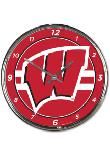 Cardinal Wisconsin Badgers Chrome Wall Clock