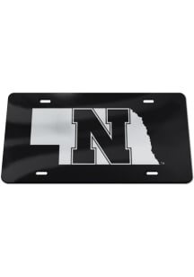 Nebraska Cornhuskers Silver Logo Black Background Car Accessory License Plate