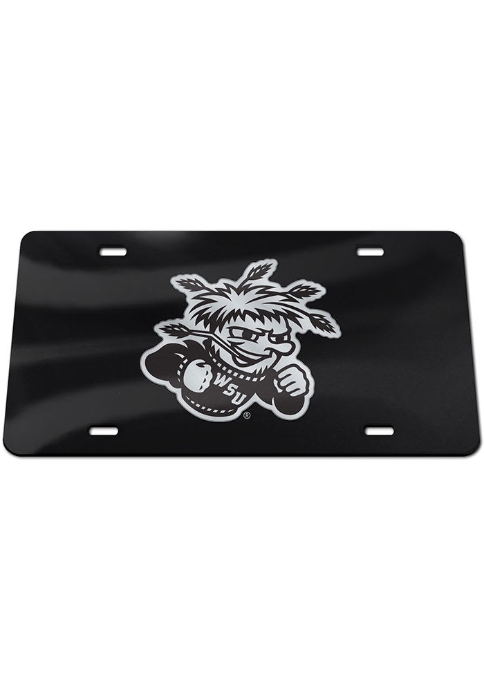 Wichita State Shockers Silver Logo Black Background Car Accessory License Plate