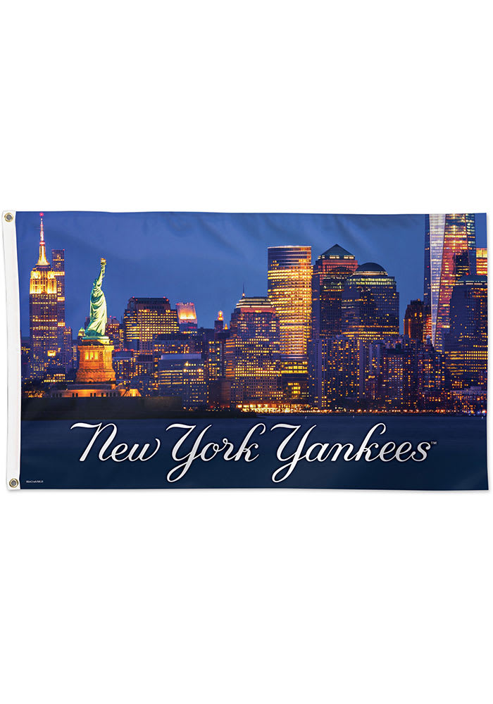 New York Yankees 3x5 Skyline BLUE Silk Screen Grommet Flag