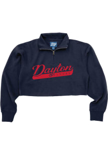 Dayton Flyers Womens Navy Blue Cropped 1/4 Zip Pullover