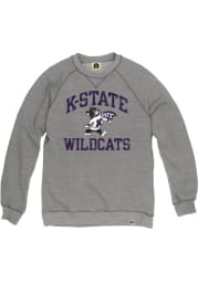 Rally K-State Wildcats Mens Grey Number One Distressed Triblend Fleece Long Sleeve Fashion Sweatshirt