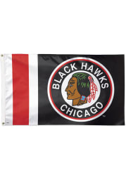 Chicago Blackhawks Reverse Retro Logo Black Silk Screen Grommet Flag