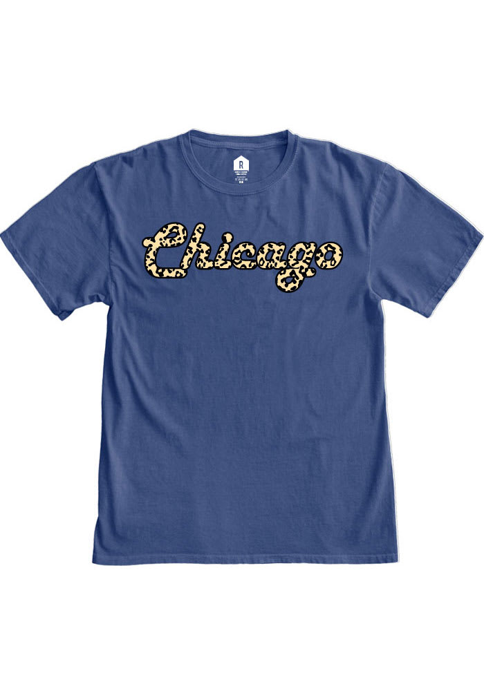 Rally Chicago Womens Blue Cheetah Short Sleeve T-Shirt