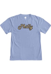 Rally Philadelphia Womens Light Blue Cheetah Short Sleeve T-Shirt