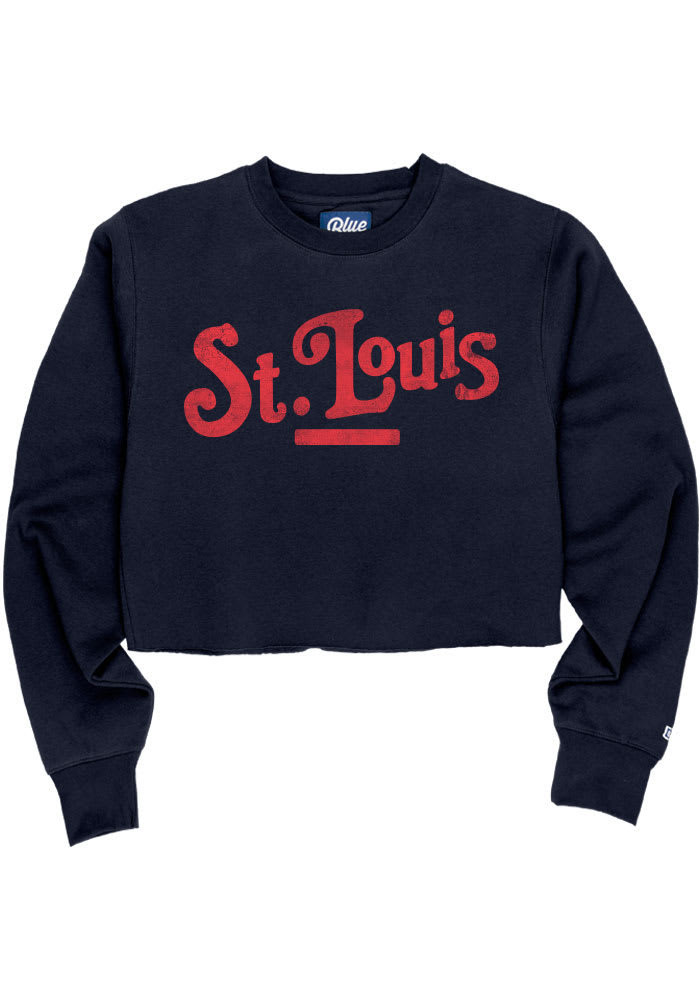 St Louis Womens Navy Blue Coopeer Hippie Font Crew Sweatshirt