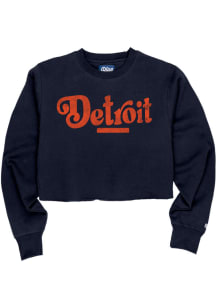 Detroit Womens Navy Blue Coopeer Hippie Font Crew Sweatshirt