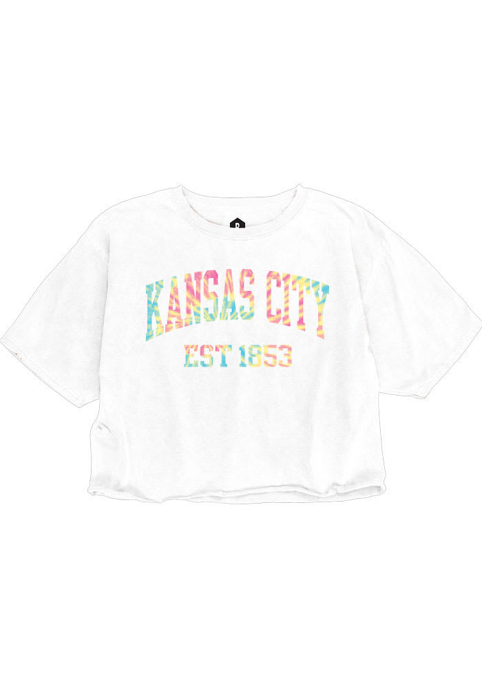 Rally Kansas City Womens White Arch Tie-Dye Infill Short Sleeve T-Shirt