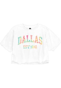 Rally Dallas Ft Worth Womens White Arch Tie-Dye Infill Short Sleeve T-Shirt