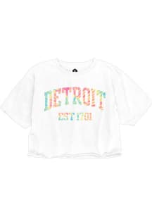 Rally Detroit Womens White Arch Tie-Dye Infill Short Sleeve T-Shirt