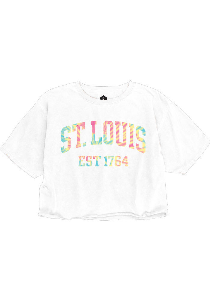 Rally St Louis Womens White Arch Tie-Dye Infill Short Sleeve T-Shirt