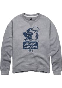 Rally Kansas Jayhawks Mens Grey 1952 National Champions Long Sleeve Fashion Sweatshirt