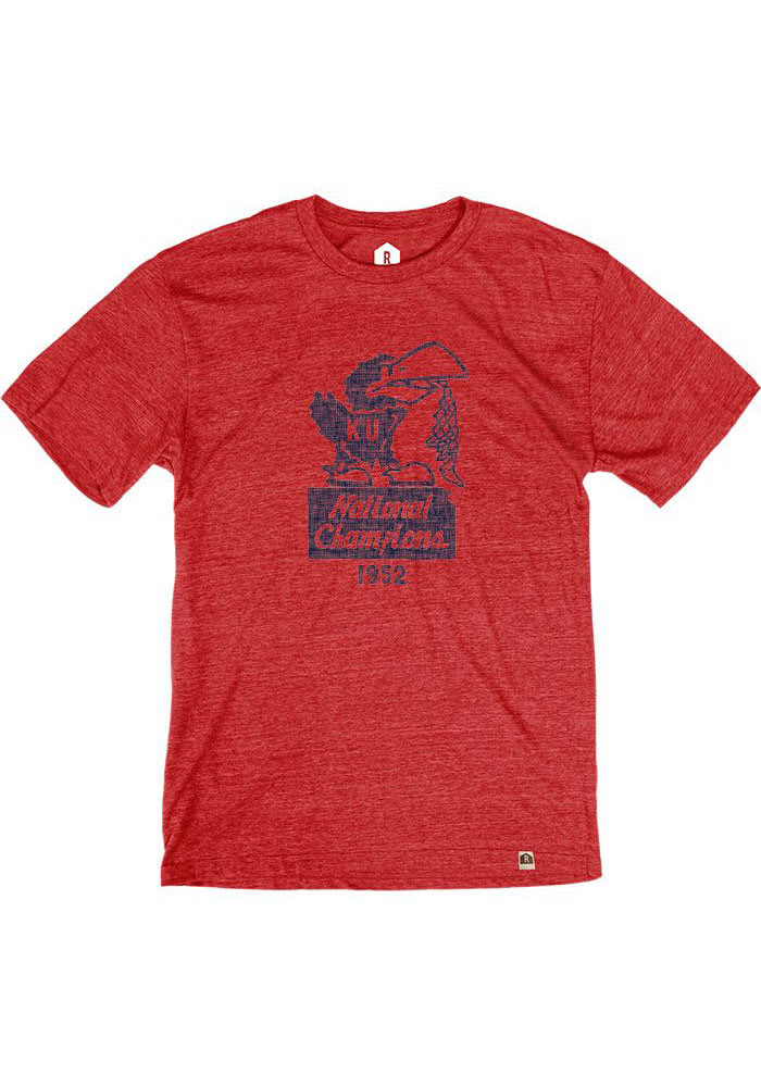 Rally Kansas Jayhawks Red 1952 National Champions Short Sleeve Fashion T Shirt