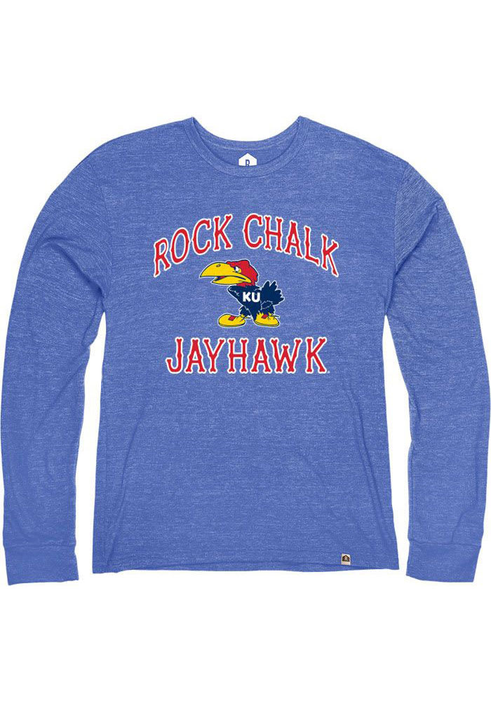 Rally Kansas Jayhawks Blue Rock Chalk Number One Long Sleeve Fashion T Shirt