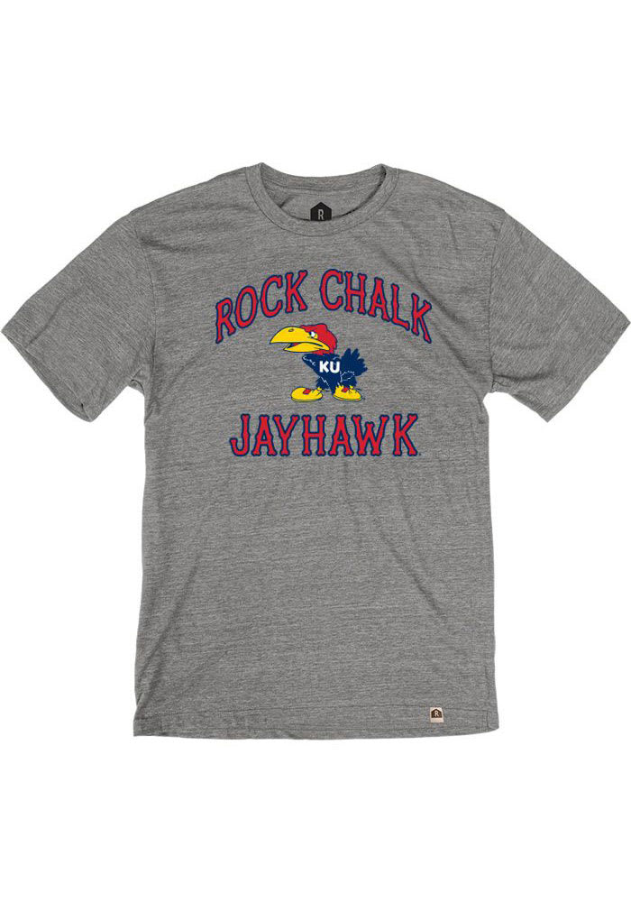 Rally Kansas Jayhawks Grey Rock Chalk Number One Short Sleeve Fashion T Shirt