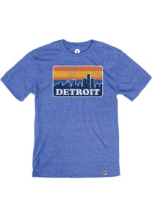 Rally Detroit Blue Color Block Retro Skyline Short Sleeve Fashion T Shirt