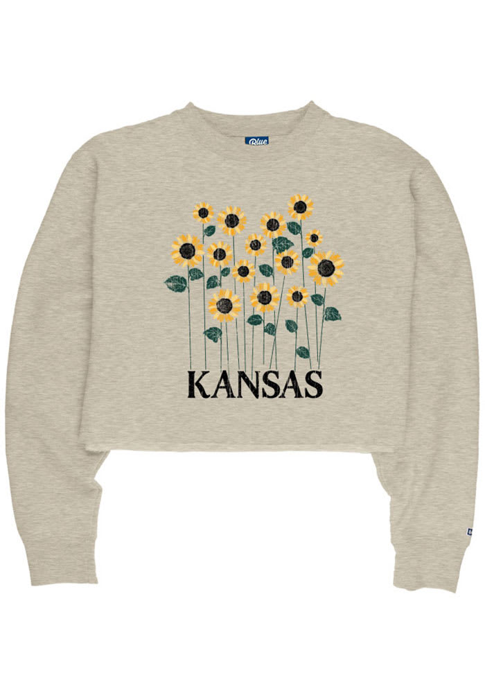 Kansas Womens Oatmeal Sunflower Wordmark Crew Sweatshirt