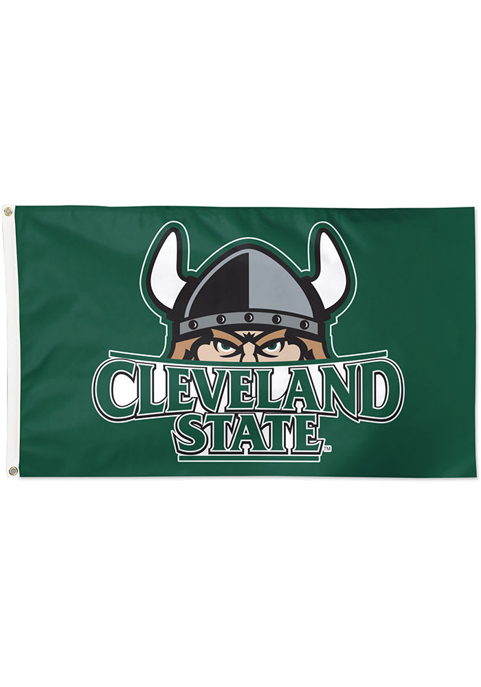 Cleveland State Vikings 3x5 ft Green Silk Screen Grommet Flag
