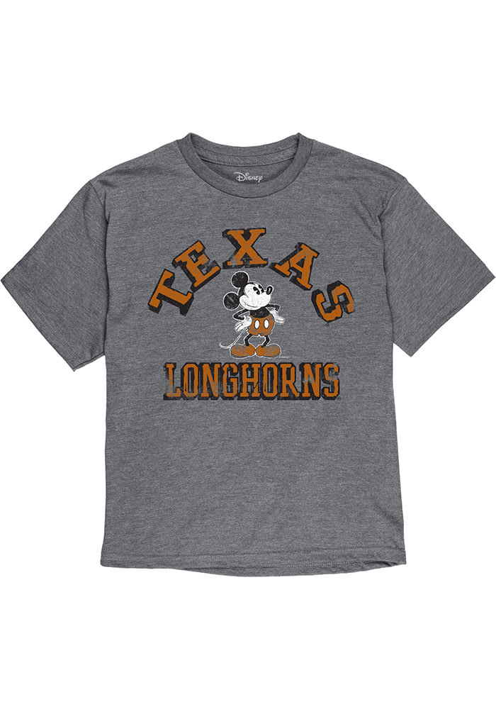 Texas Longhorns Youth Grey Mickey Man Cave Short Sleeve Fashion T-Shirt