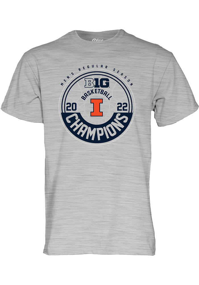 Illinois Fighting Illini Grey Illnois Big 10 Basketball Champions 2022 Short Sleeve T Shirt