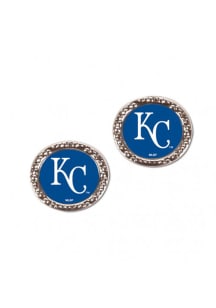 Kansas City Royals team logo on round hammered metal edge earrings Womens Earrings