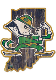 Notre Dame Fighting Irish Mascot State Shape Wood Sign