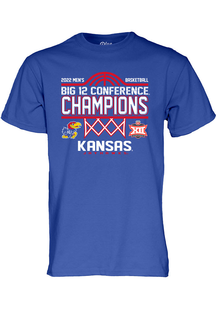 Ultimate Athletic Sportswear Kansas Jayhawks Blue 2022 Big 12 Tournament Champions Short Sleeve T Shirt, Blue, 100% Cotton, Size S, Rally House