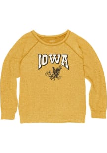 Iowa Hawkeyes Womens Gold Hacci Crew Sweatshirt