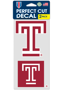 Temple Owls 4x4 Inch 2 Pack Auto Decal - Red