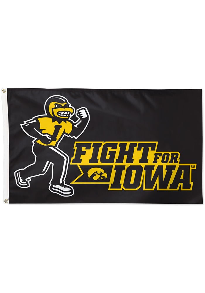 Iowa Hawkeyes Mascot 3x5 BLACK Silk Screen Grommet Flag