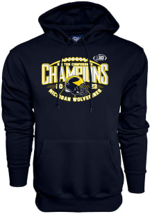 Michigan Wolverines Mens Navy Blue 2023 Football Laces Big 10 Conference Champions Long Sleeve H..