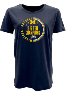 Michigan Wolverines Womens Navy Blue 2023 Circle Big 10 Conference Champions Short Sleeve T-Shir..