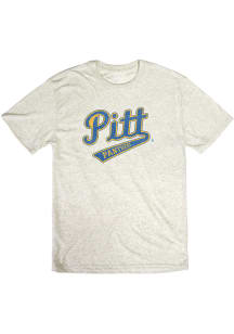 Pitt Panthers White Distressed Script with Tail Short Sleeve Fashion T Shirt