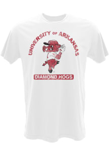 Arkansas Razorbacks White Baseball Vintage Arch Mascot Short Sleeve Fashion T Shirt