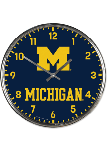 Navy Blue Michigan Wolverines Chrome Wall Clock