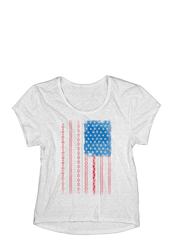 Americana Womens White Patterned Flag Short Sleeve T Shirt
