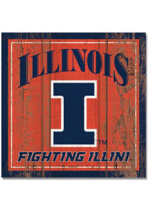 Orange  Illinois Fighting Illini 3X3 Wood Magnet