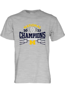 Michigan Wolverines Grey 2023 National Champions Bracket Short Sleeve T Shirt