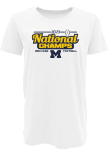Michigan Wolverines Womens White 2023 National Champions script Short Sleeve T-Shirt