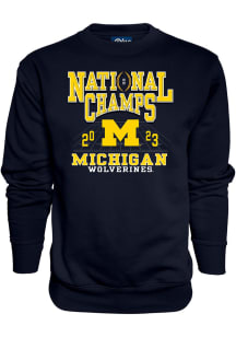 Michigan Wolverines Mens Navy Blue 2023 National Champions Long Sleeve Crew Sweatshirt