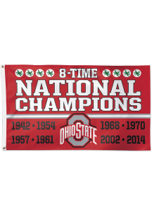 Ohio State Buckeyes 3x5 8x National Champs Red Silk Screen Grommet Flag