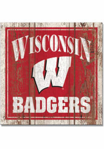 Red  Wisconsin Badgers 3x3 Wood Magnet