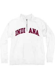 Womens White Indiana Hoosiers Sanded Fleece Qtr Zip