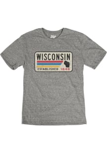 Wisconsin Grey State Outline Established 1848 Short Sleeve Fashion T Shirt