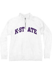 Womens White K-State Wildcats Sanded Fleece Qtr Zip