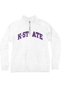 Womens White K-State Wildcats Sanded Fleece Design Qtr Zip